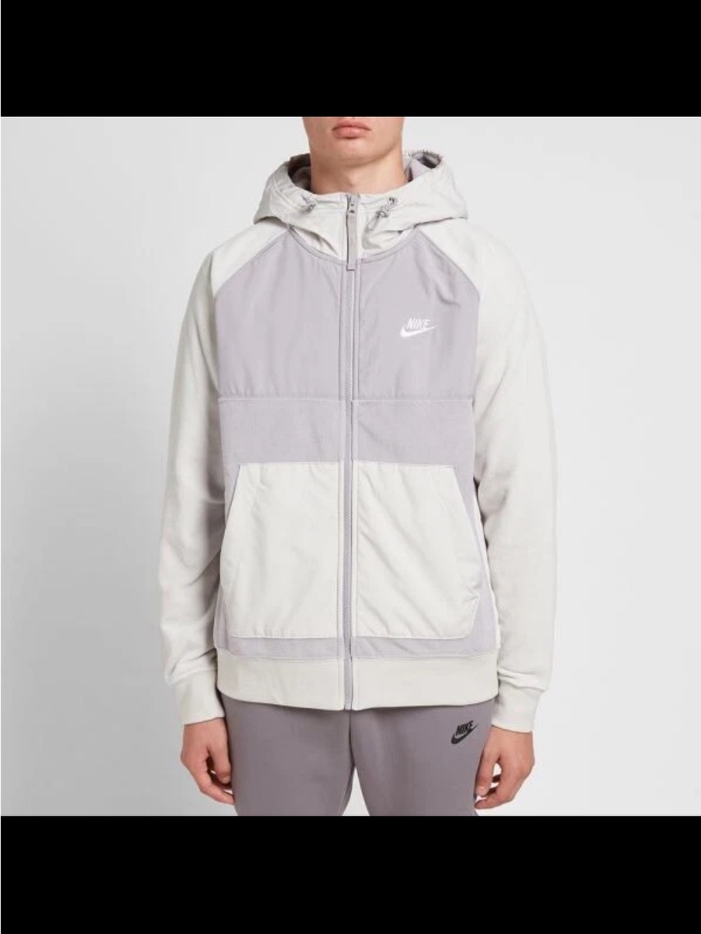 Nike Men’s Two-Tone Light Gray & Off-White Hooded Windbreaker with matching pant